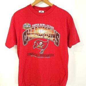 Vtg Tampa Bay Buccaneers T-Shirt Mens Large Super Bowl 2003 Red Distressed USA